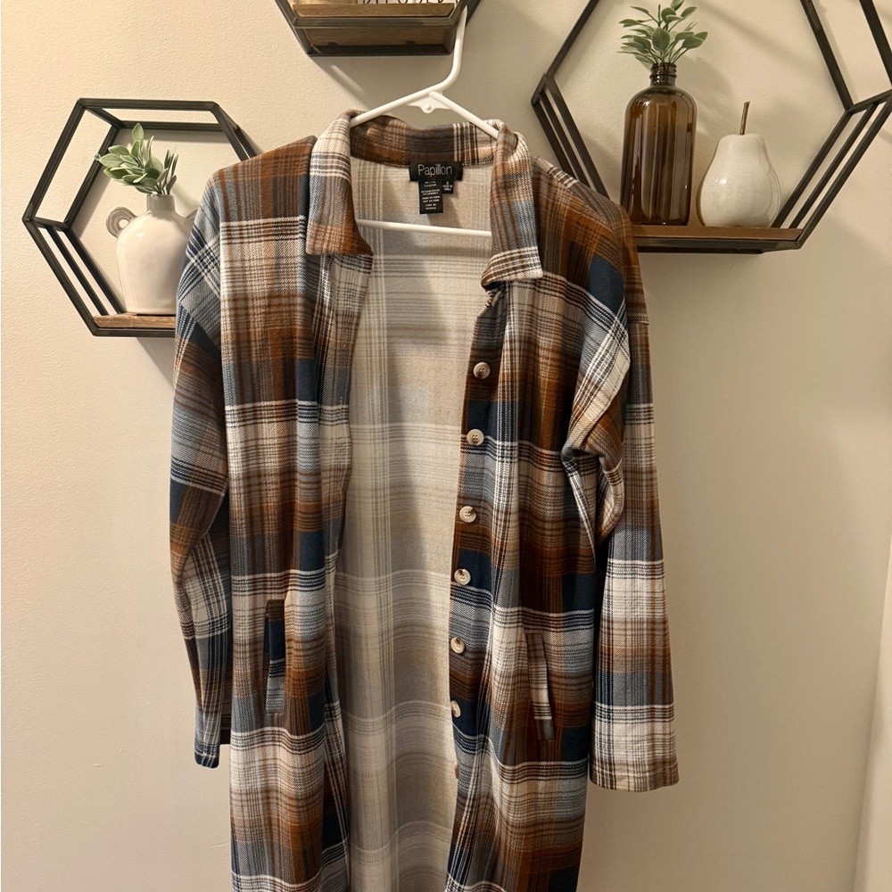 Papillon  Plaid Button Down Shirt - Brown, Blue, White